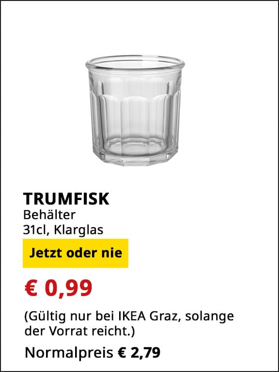 Behälter Trumfisk, 31cl, Klarglas, statt € 2,79 um € 0,79.