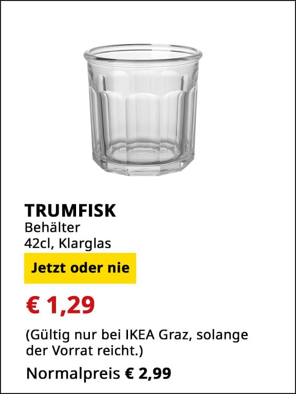 Behälter Trumfisk, 42cl, Klarglas statt € 2,99 um € 1,29.