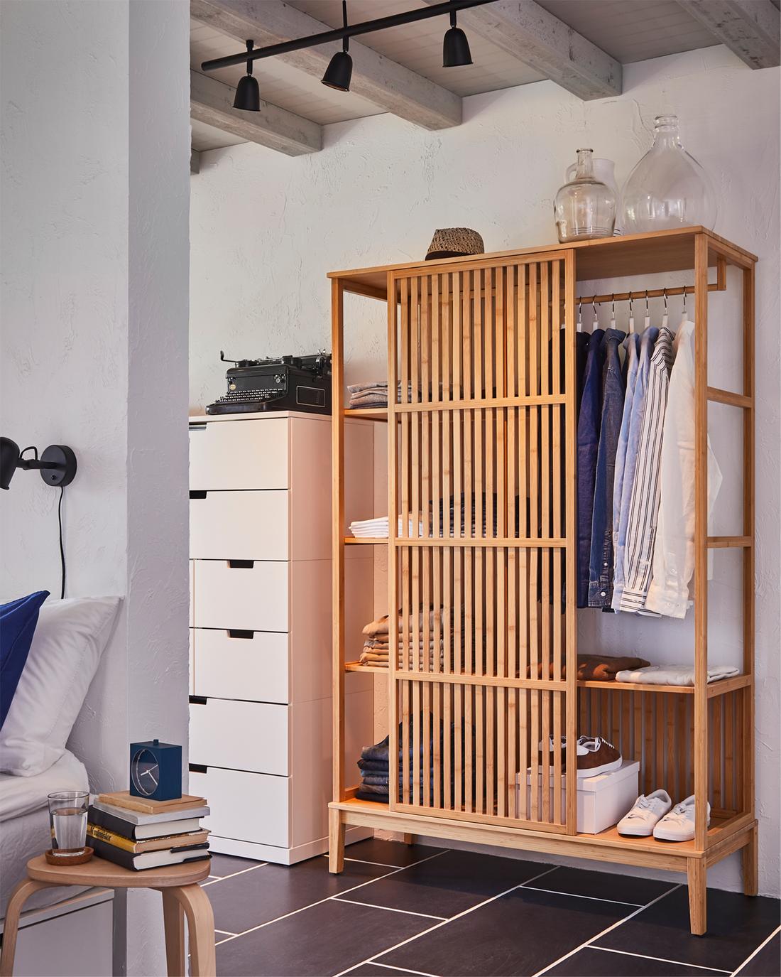 A bedroom with beautiful bamboo storage - IKEA UK