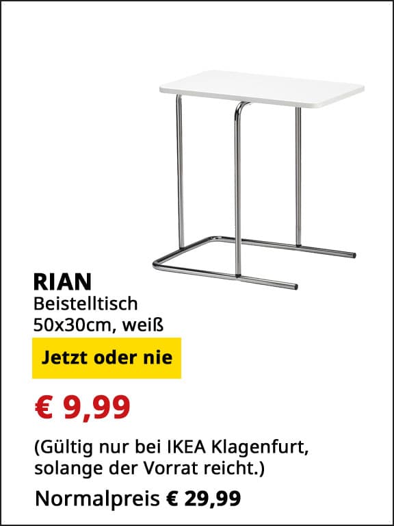  Beistelltisch Rian, 50x30cm, weiß, statt € 29,99 um € 9,99.
