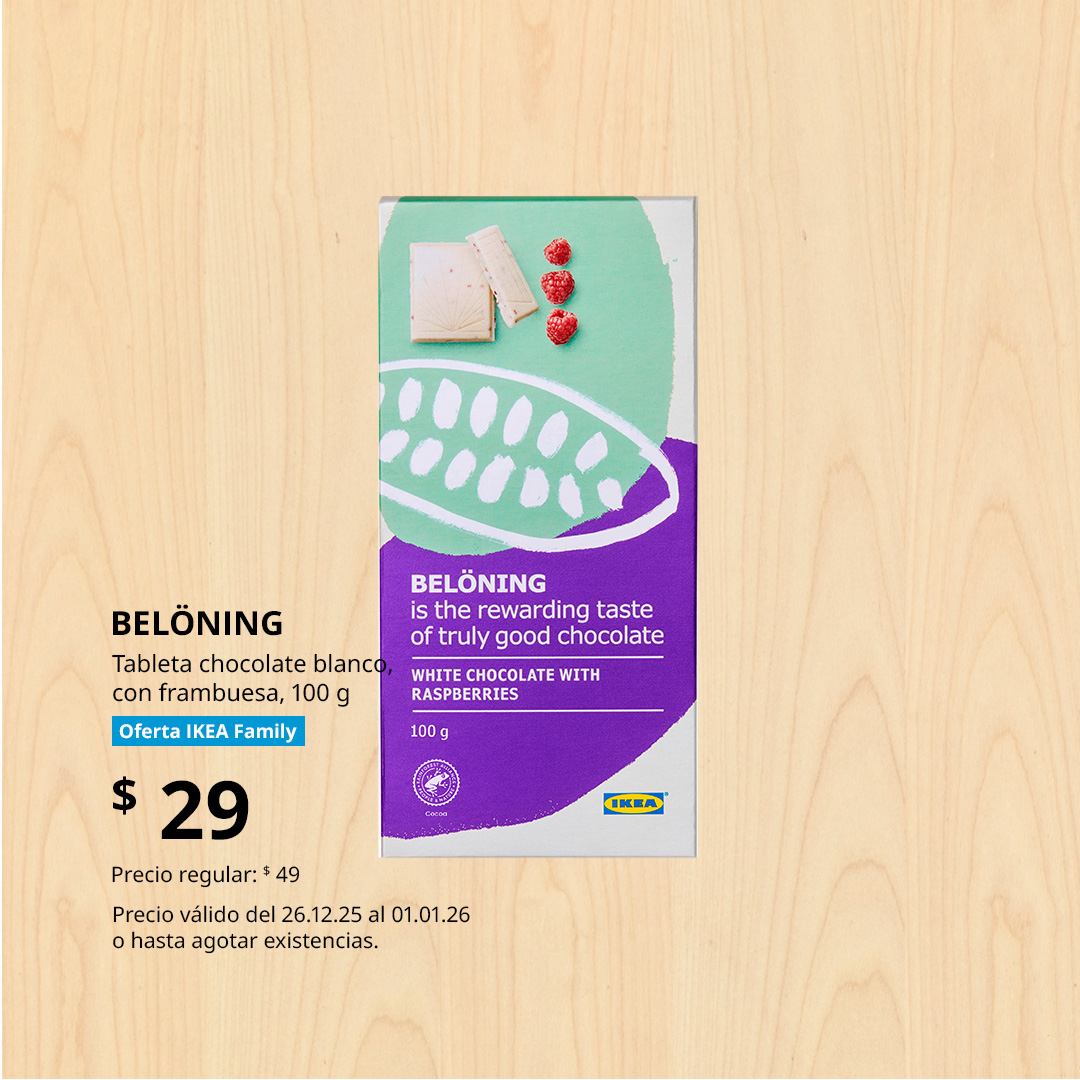 BELÖNING
Tableta chocolate blanco, con frambuesa Rainforest Alliance Certified, 100 g