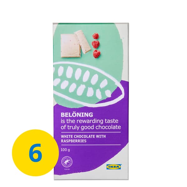 BELÖNING white chocolate tablet.