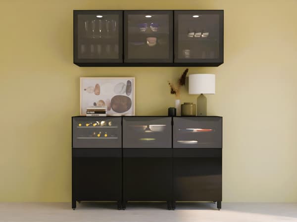 BESTÅ bar cabinet/glass doors, black-brown