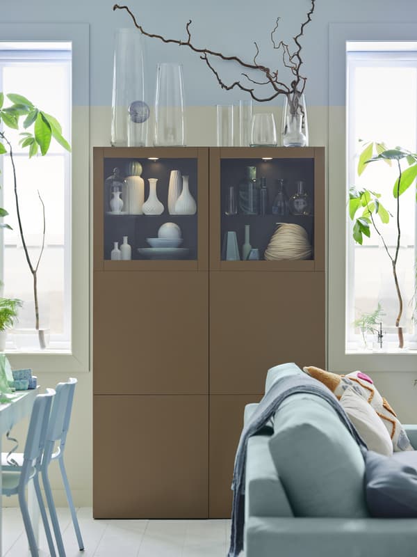 BESTÅ combination brown with two glass doors and four solid doors