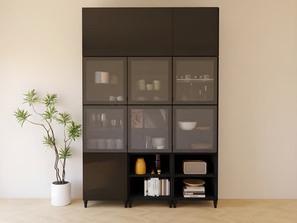 BESTÅ Storage combination w glass doors, black-brown Glassvik/Selsviken high-gloss/black clear glass