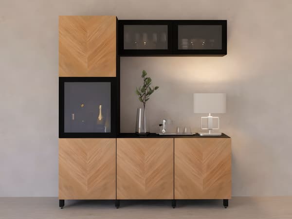 BESTÅ Storage combination with doors, Sindvik / Hedeviken oak glass door