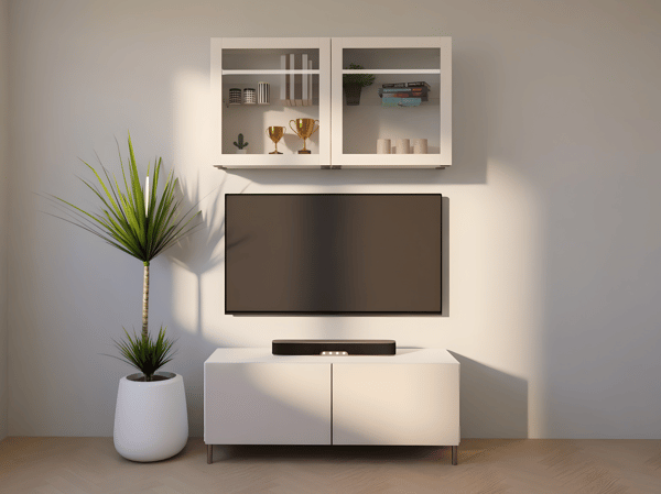 BESTÅ TV bench, white,glass door