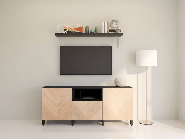BESTÅ TV bench with doors and drawers, black-brown