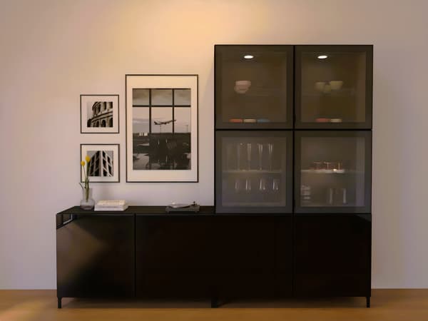 BESTÅ TV storage combination/glassvik / selsviken glass doors, black