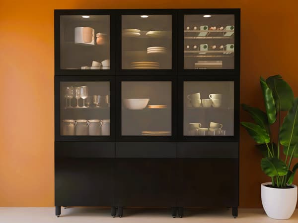 BESTÅ TV storage combination/selsviken glass doors, black