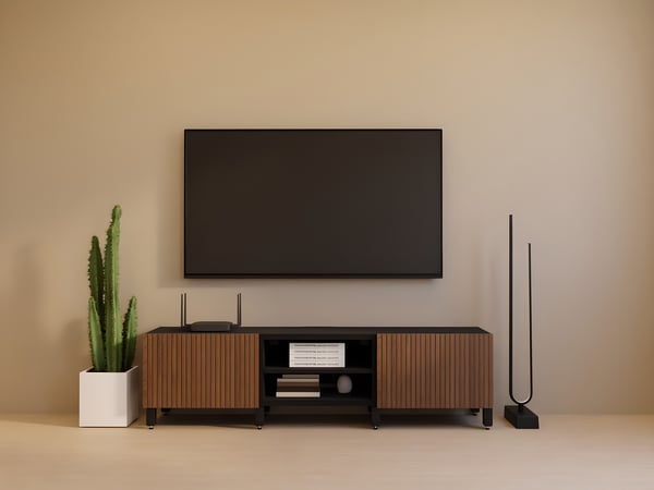 BESTÅTV bench with doors, black-brown