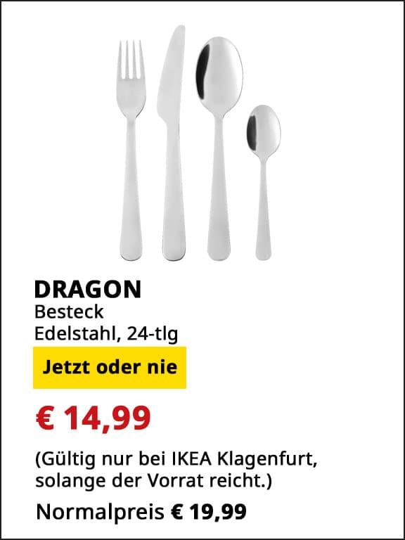 Besteck Dragon, Edelstahl, 24-teilig, statt € 19,99 um € 14,99.