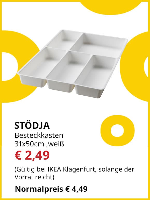 Besteckkasten Stödja, 31x50cm, weiß, statt € 4,49 um € 2,49.
