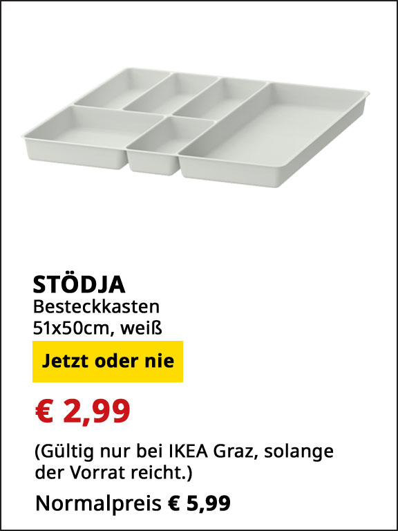 Besteckkasten Stödja, 51x50 cm, weiß, statt € 5,99 um € 2,99.