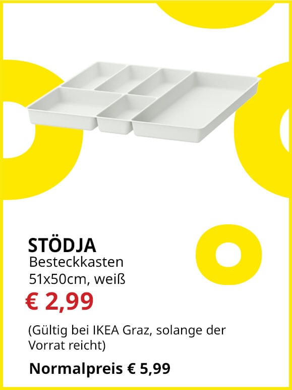 Besteckkasten Stödja, 51x50cm, weiß, statt € 5,99 um € 2,99.