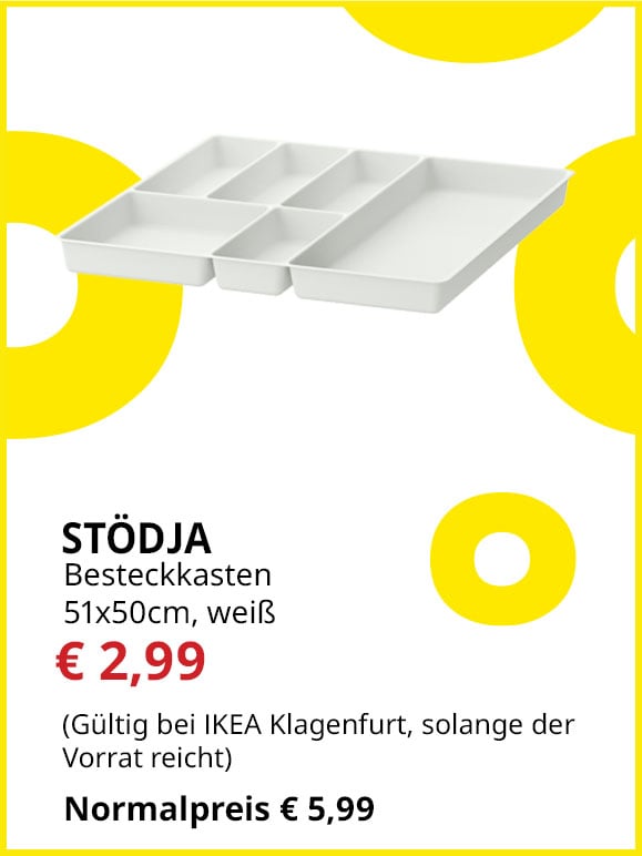 Besteckkasten Stödja, 51x50cm, weiß, statt € 5,99 um € 2,99.