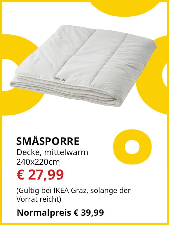 Bett- Decke Småsporre, mittewarm 240x220cm, statt € 39,99 um € 27,99.