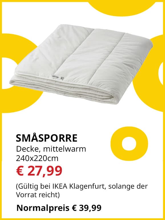 Bett- Decke Småsporre, mittewarm 240x220cm, statt € 39,99 um € 27,99.