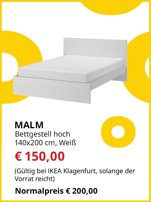 Bettgestell Malm, 140x200,  weiß, statt € 200 um € 150.