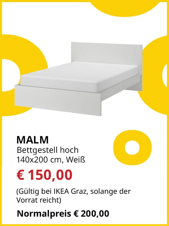 Bettgestell Malm, 140x200,  weiß, statt € 200 um € 150.