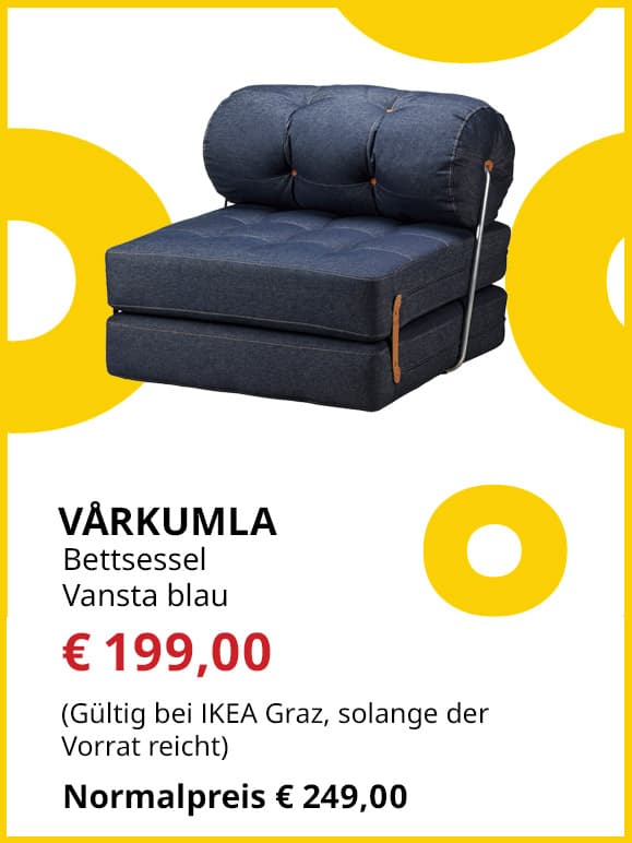 Bettsessel Vårkumla, Vansta blau, statt € 249 um € 199.