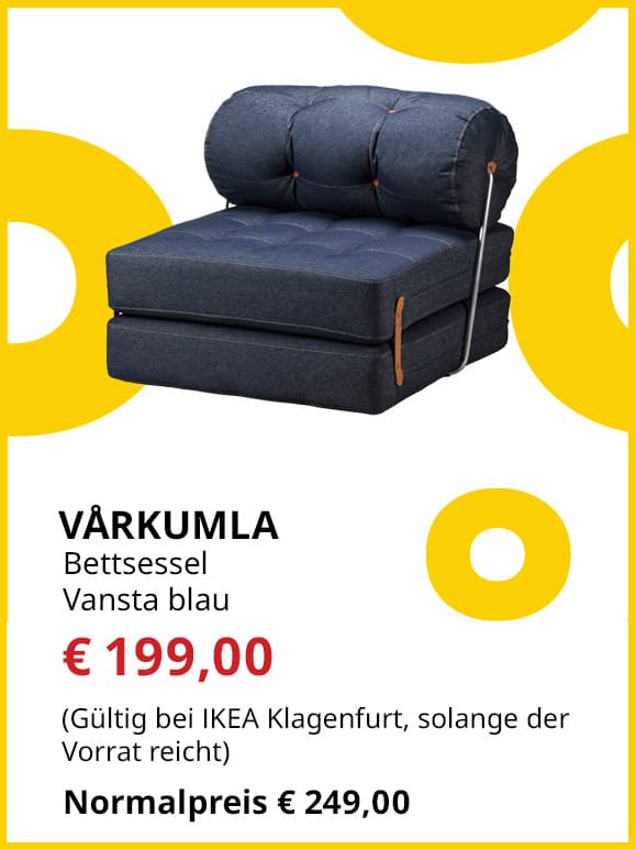 Bettsessel Vårkumla, Vansta blau, statt € 249 um € 199.