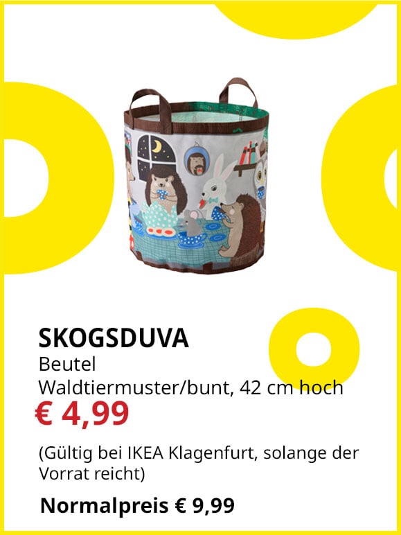 Beutel Skogsduva, 42cm hoch, Waldtiermuster/bunt, statt €9,99 um €4,99.