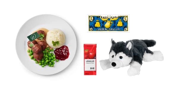 Bezmasé kuličky
5 ks, hrášek, smetanová omáčka, příloha, brusinky, LÅNGLUR
smoothie s lesním ovocem, LIVLIG, plyšová hračka