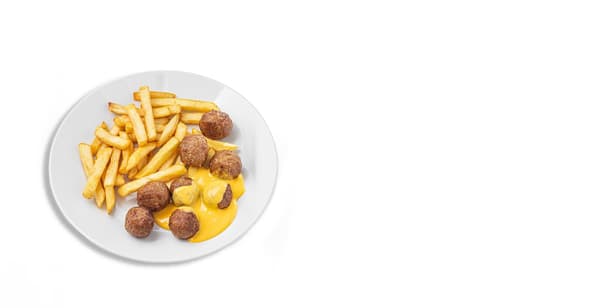 Bezmasých kuliček s hranolkami a čedarovou omáčkou