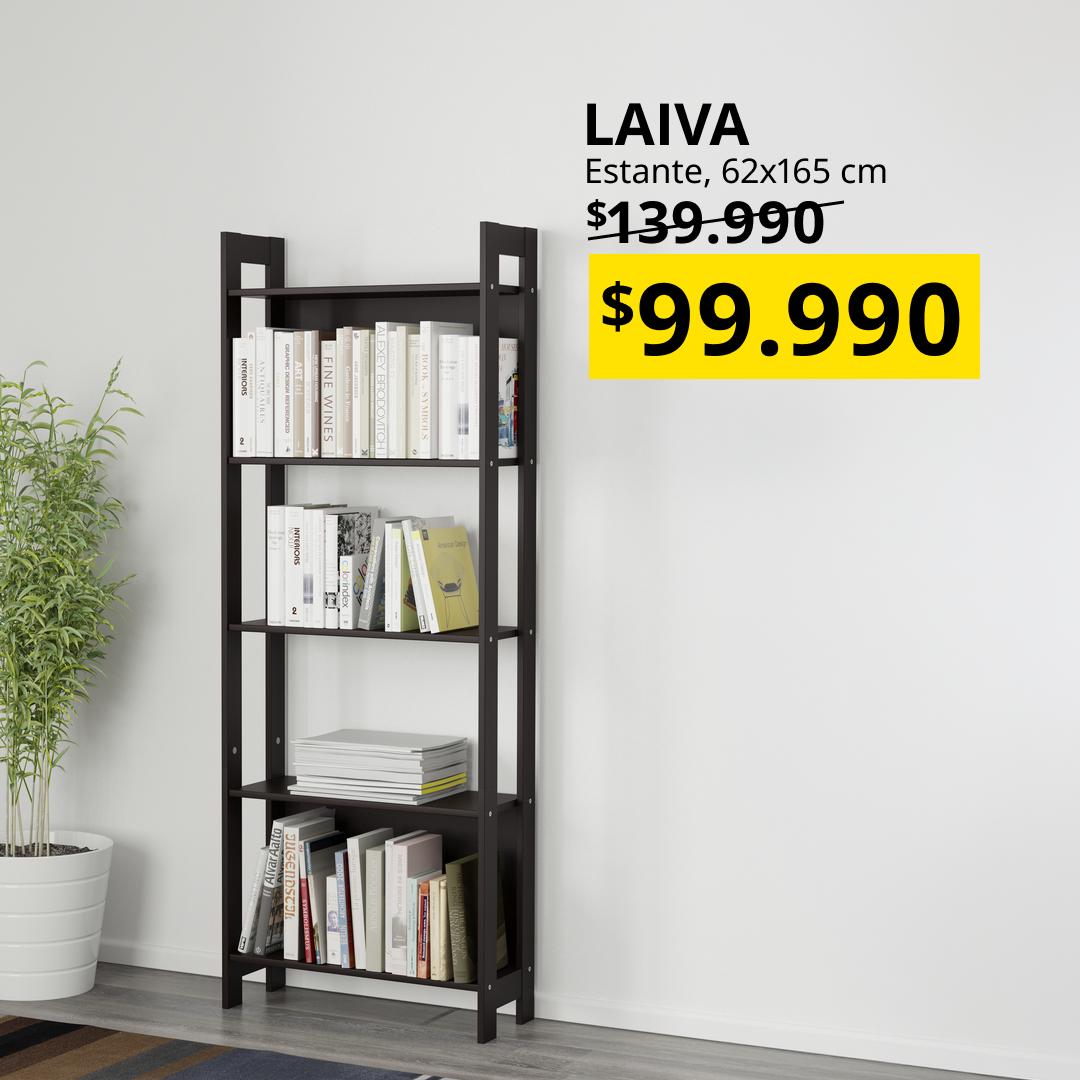 Biblioteca LAIVA color negro-marrón, de 62x165 cm, con diseño abierto de cinco repisas y estructura de líneas rectas.