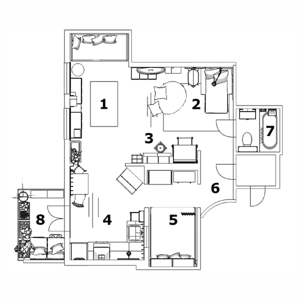 แผนผังอพาร์ตเมนต์ของ Big Dude and Little Dude