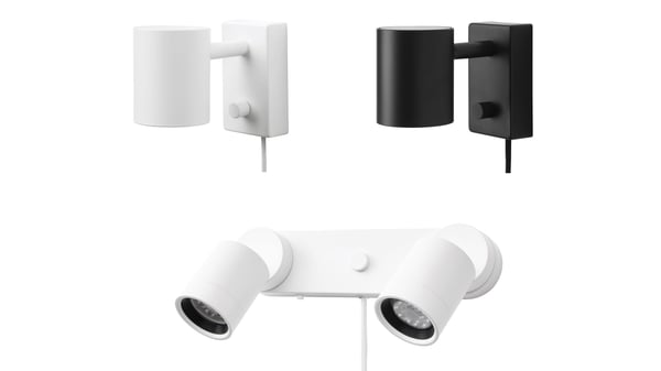 Bild på tre tre vägglampor i vitt och svart som omfattas av återkallelsen