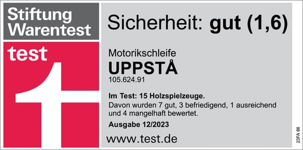 Bild Testsiegel von Stiftung Warentest Testurteil gut 1,6 für die Motorikschleife UPPSTA 
