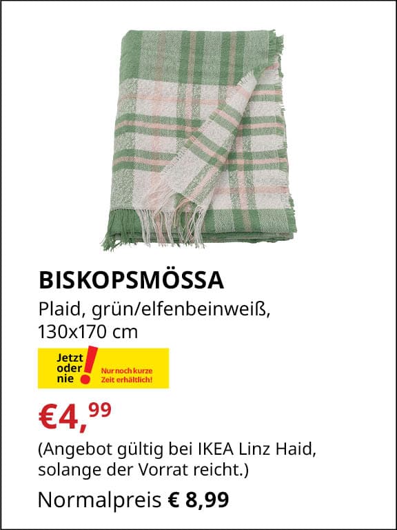 BISKOPSMÖSSA Decke, grün/elfenbeinweiß, 130x170 cm €4,99 statt €8,99