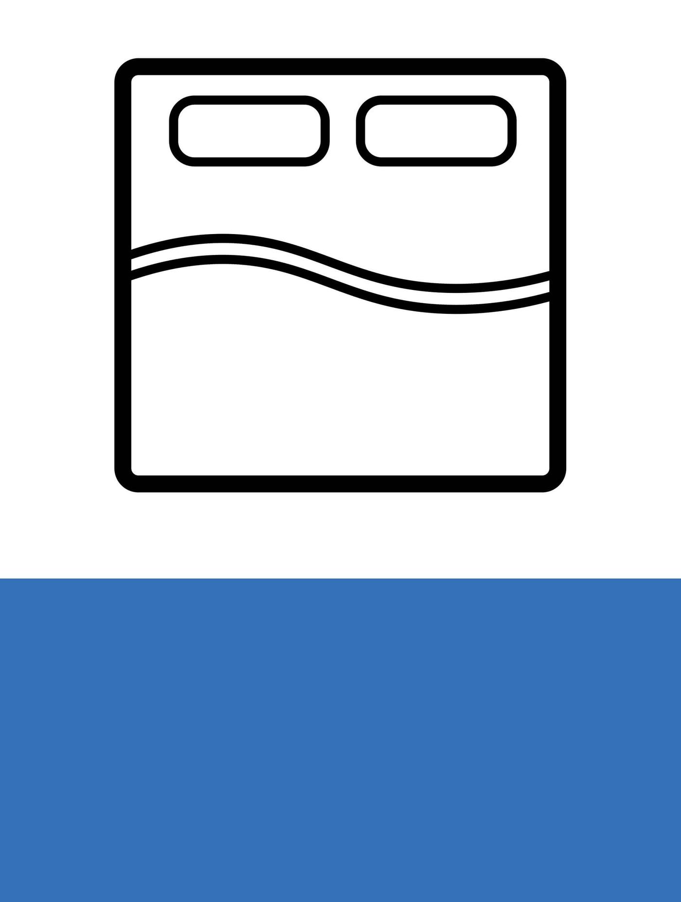 Black and white icon of a King size bed with a pillow.