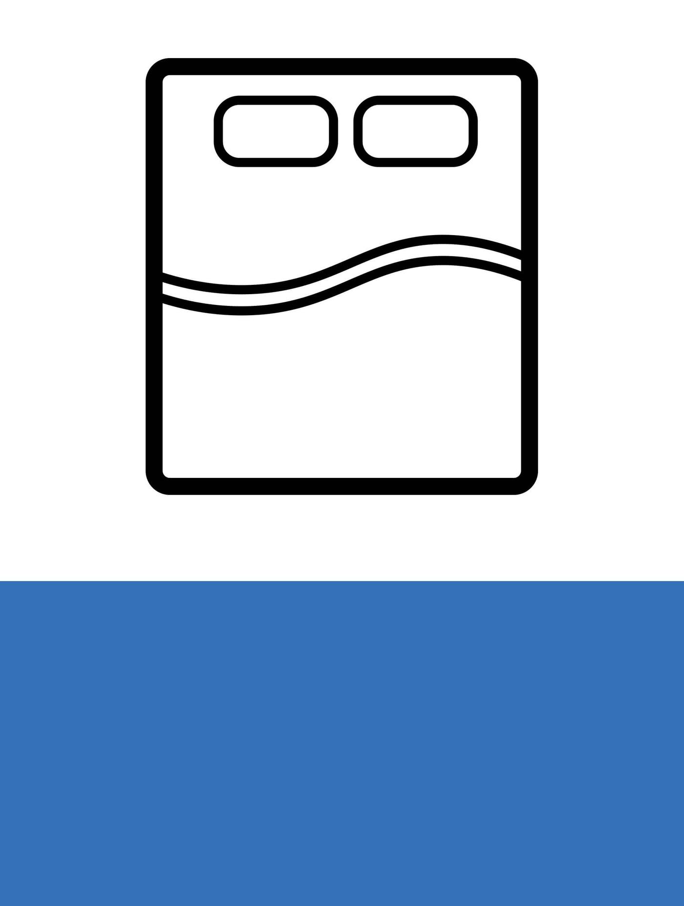 Black and white icon of a Queen size bed with a pillow.