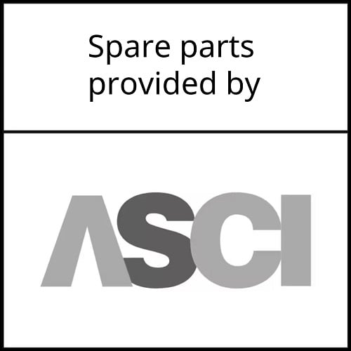 Black-and-white image with the text ‘Spare parts provided by’ above a horizontal line, and the ASCI logo displayed below.