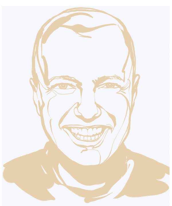 Black-and-white sketch of smiling IKEA Category Area Manager Wood & Fibre, Julián Velázquez-Vidal.
