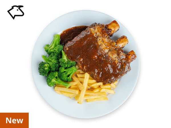 Black Pepper Beef Ribs with Fries and Broccoli
