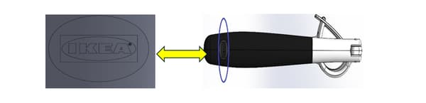 Black VÄRDEFULL garlic press with a zoom-in illustration of the IKEA logo on the handle.