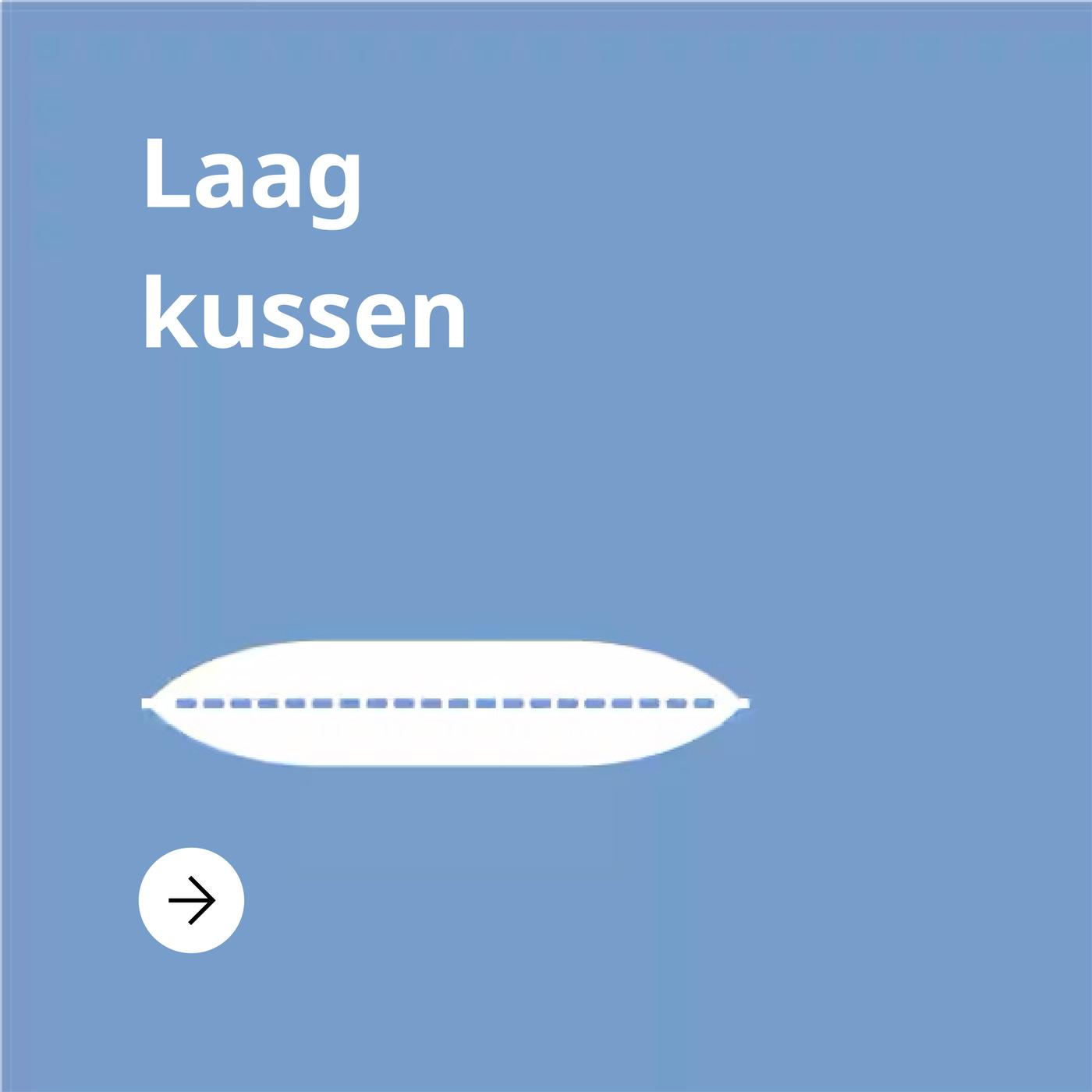 Blauwe achtergrond met een laag kussen en de tekst "laag kussen"