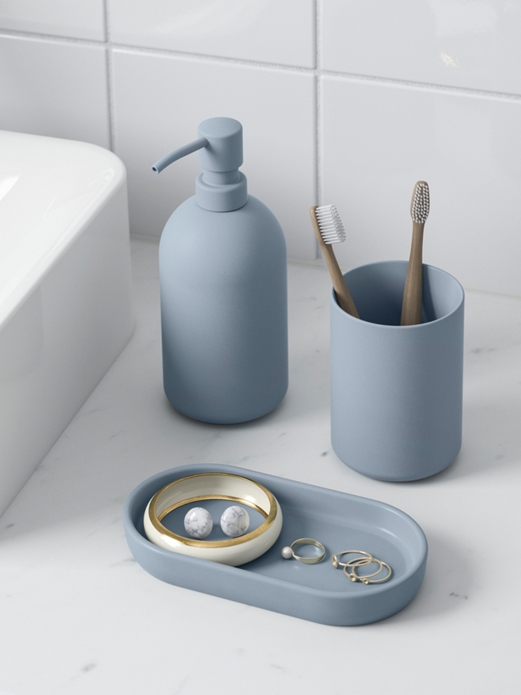 Blauwe badkameraccessoires set