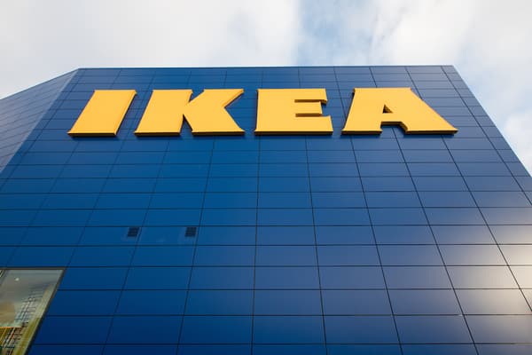 Blue IKEA facade with the IKEA logo in yellow