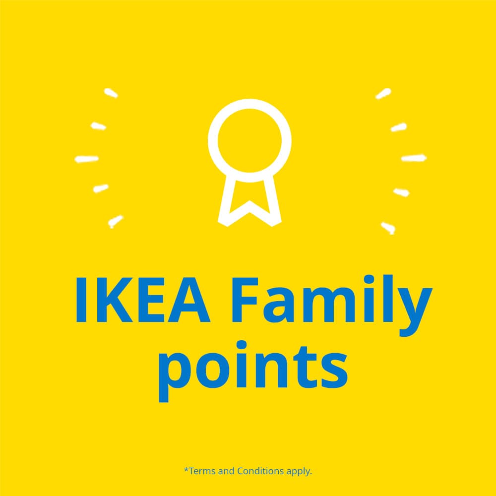 Blue text on yellow background reads: Earn and redeem points