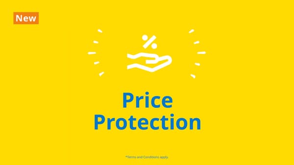 Blue text on yellow background reads: Price Protection. Shop confidently with price protection for 30 days and get refunded the difference if prices are lowered*.