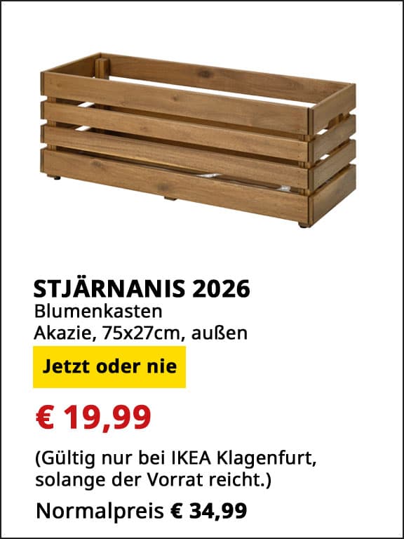 Blumenkasten Stjärnanis 2026, für draußen, Akazie, 75x27cm, statt € 34,99 um € 19,99. 