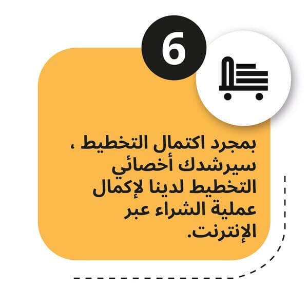 بمجرد اكتمال التخطيط سيرشدك اخصائي التخطيط لدينا لإكمال عملية الشراء عبر الإنترنت