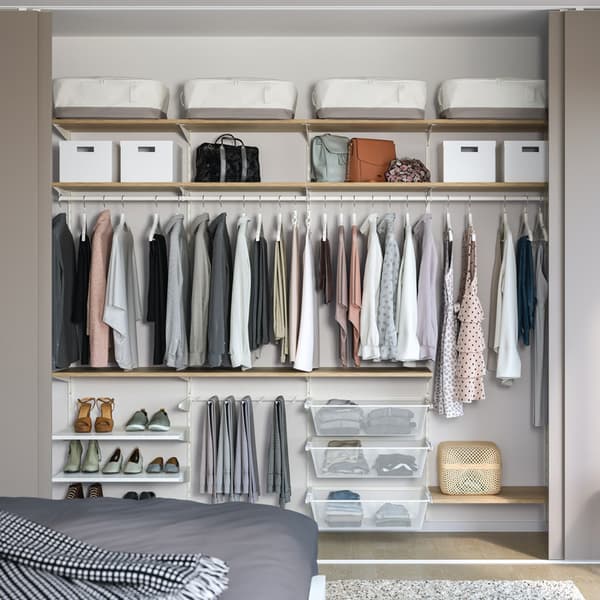 BOAXEL storage combination with four sections in white/oak.
