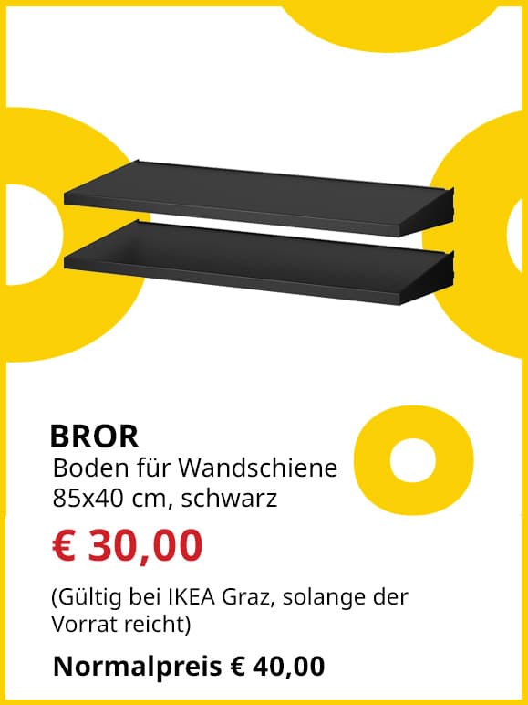 Boden für Wandschiene Bror, 85x40cm, schwarz, statt € 40 um € 30.
