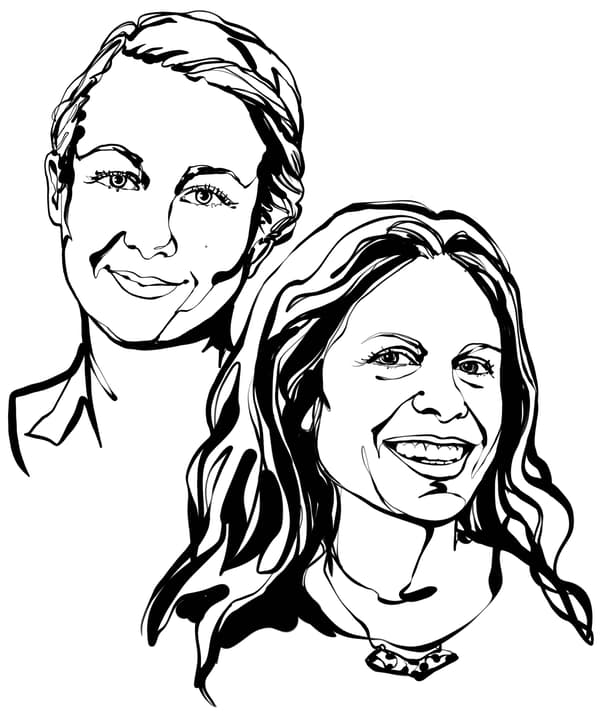 Bosquexo en branco e negro da cara das dúas deseñadoras mencionadas no texto: Jenny Wik e Emilia Ljungberg.
